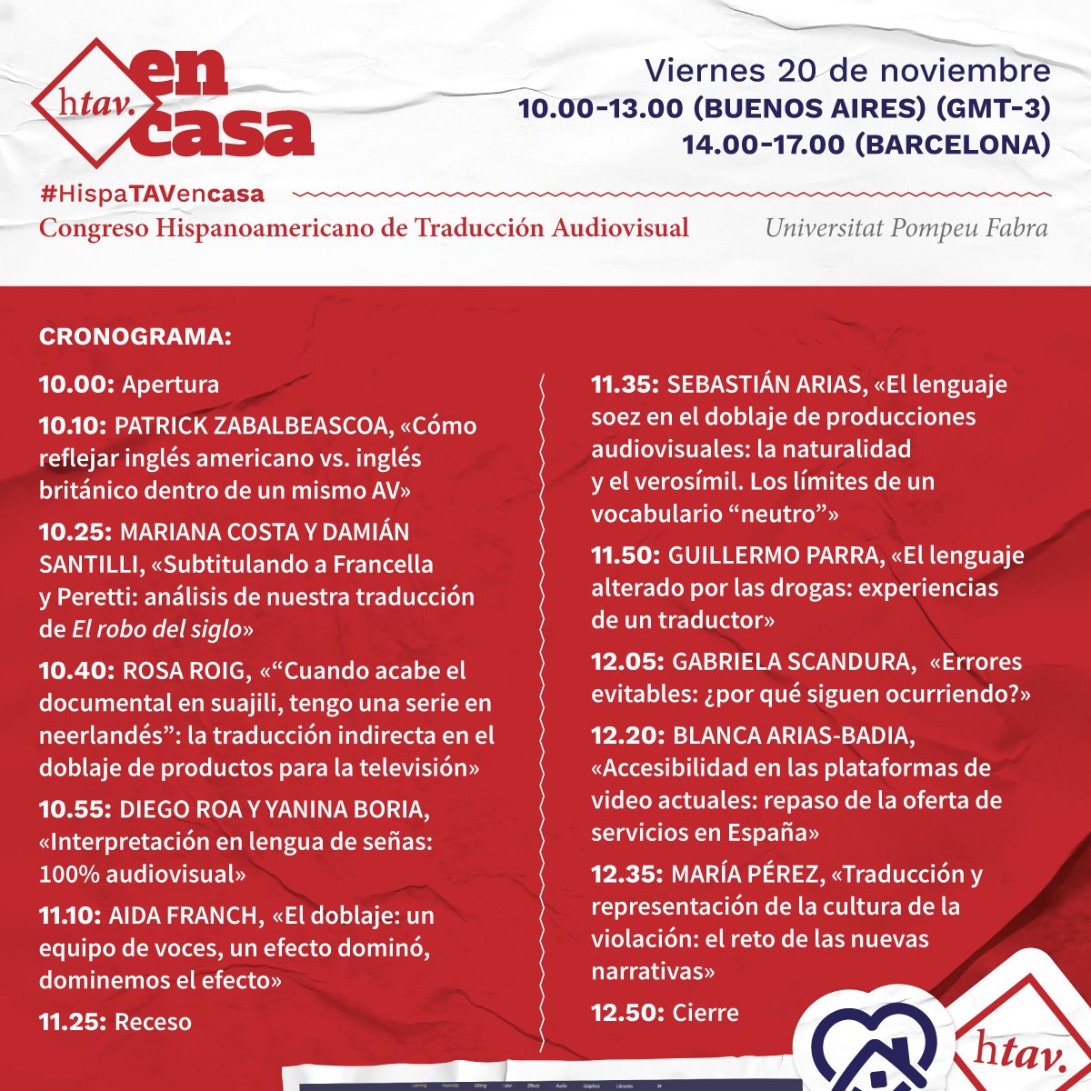 tradugeek's tweet photo. ¡Este viernes, #HispaTAVencasa! ¡GRATIS!
De 10.00 a 13.00 (Argentina)/14.00 a 17.00 (Barcelona).
Inscripciones acá: https://t.co/lNs3g6Cvjp. https://t.co/rP4DgbBZv7