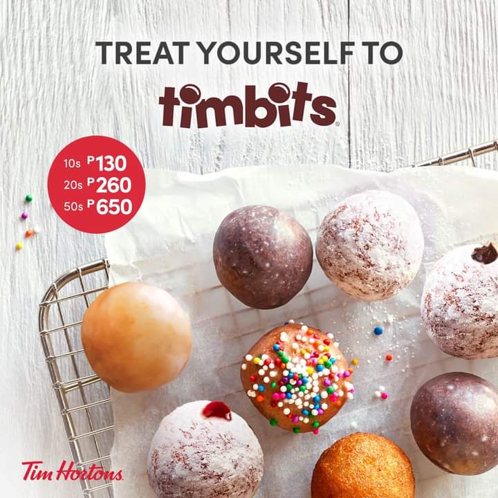 lawrencium03's tweet image. We’ve got sweet treats for you and they’re no other than TIMBITS! 

Order them in 10s (PHP130), 20s (php260), or 50s (PHP650) via dine-in, takeout, and delivery! #timhortonsph