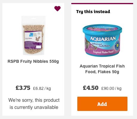 Geraldine Jones (@ewc_wordsmith) on Twitter photo Not sure what the garden birds would make of this product substitute suggestion <a href="/sainsburys/">Sainsbury's</a> 🤔 Not sure what the garden birds would make of this product substitute suggestion <a href="/sainsburys/">Sainsbury's</a> 🤔