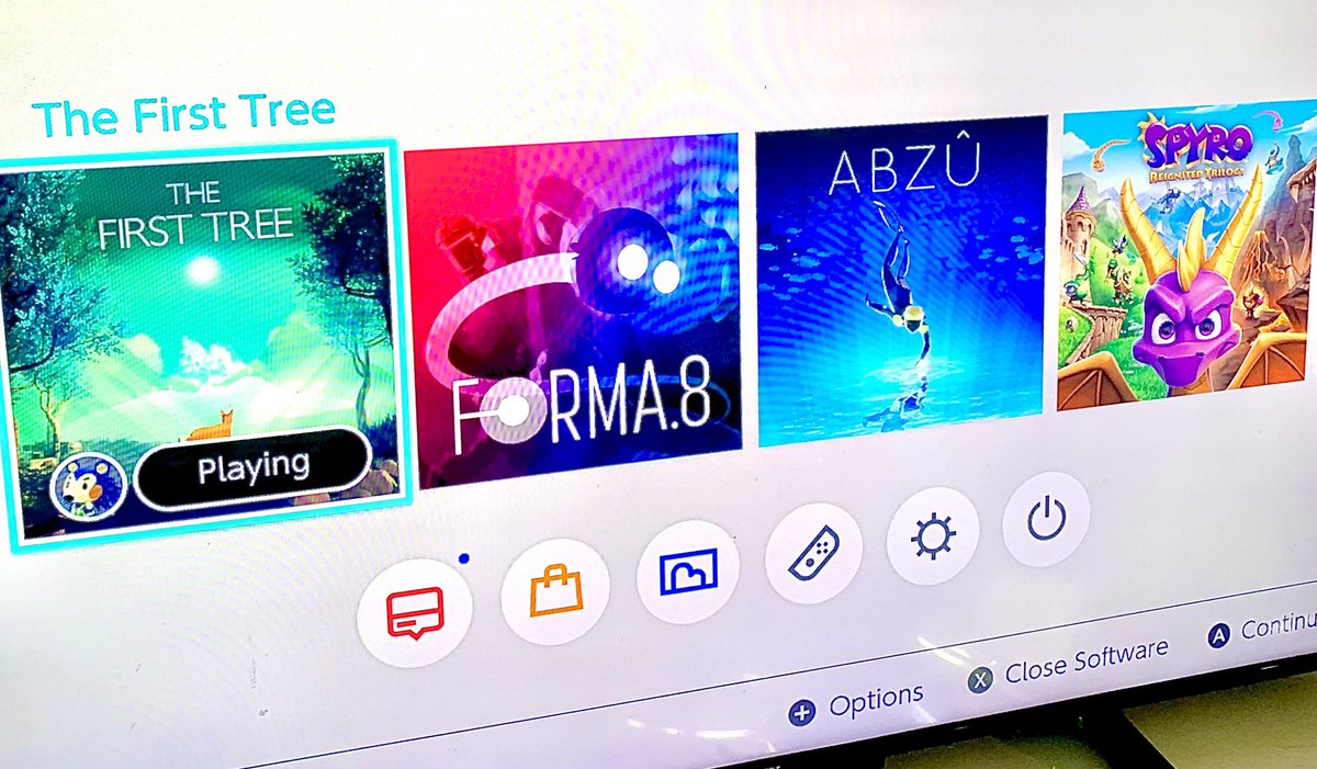 Symmie's tweet photo. I give up hunting ps5 imma just enjoy my switch in peace. LivIng for silly exploring games rn #TheFirstTree #forma8 #ABZU #Spyro https://t.co/7d161ftWTP