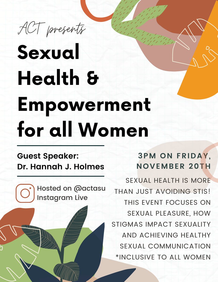 We are hosting an Instagram Live this Friday (11/20) at 3 PM on Sexual Health &amp; Empowerment for all Women! It is inclusive for ALL women so we will be including information specifically for trans women as well! Follow us on our Instagram instagram.com/actasu/