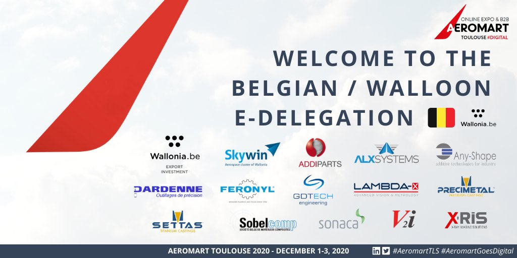 AeromartTLS's tweet photo. #InternationalParticipants The Belgian Walloon #delegation confirms its digital participation to #AeromartTLS on December 1-3, 2020! Take a look at all the confirmed e-delegations at https://t.co/Fw9KImbqmo #AeromartGoesDigital
Cc @PoleSkywin @WalloniaBe https://t.co/zAazb2WTQA