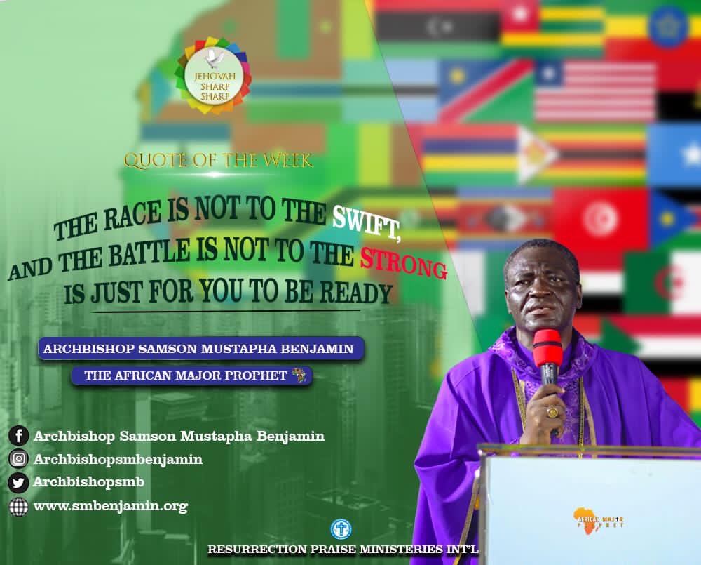 archbishopsmb's tweet photo. The race is not to the swift, and the battle is not to the strong is just for you to be ready.
The African Major Prophet, Samson The Rapturist.
#jehovahsharpsharp
https://t.co/Ke5xCEQl6H https://t.co/x9PsXy6JRs