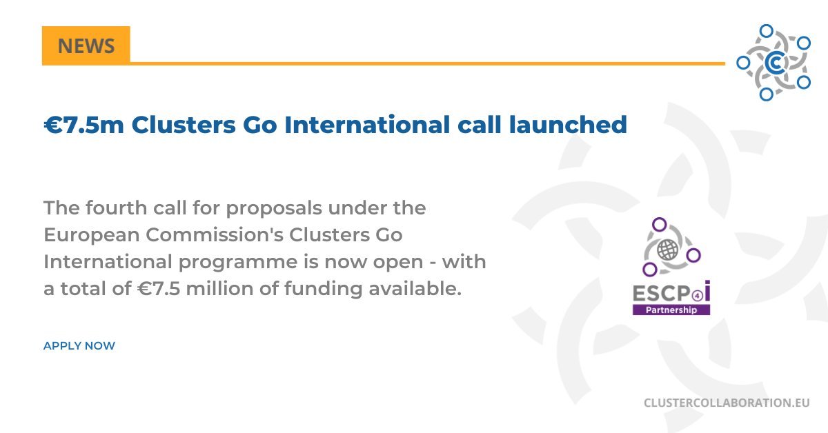 EU_Growth's tweet photo. Are you a registered #ECCP cluster organisation? Apply for the €7.5 million 'Clusters Go International' call from @Clusters_EU to intensify #ClusterCooperation and business network collaboration across borders and sectors!
🔔Deadline: 2 December
➡️https://t.co/v62gzTIERk https://t.co/fX3KJhRcOm