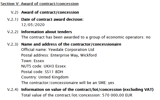 It doesn’t end there. There’s the Yewdale Corporation, an Essex-based company focused on “manufacturing interior shading and privacy solutions” that won £570,000 for the supply of IIR facemasks to Calderdale and Huddersfield on the 12/05/2020. …https://find-and-update.company-information.service.gov.uk/company/07333683
