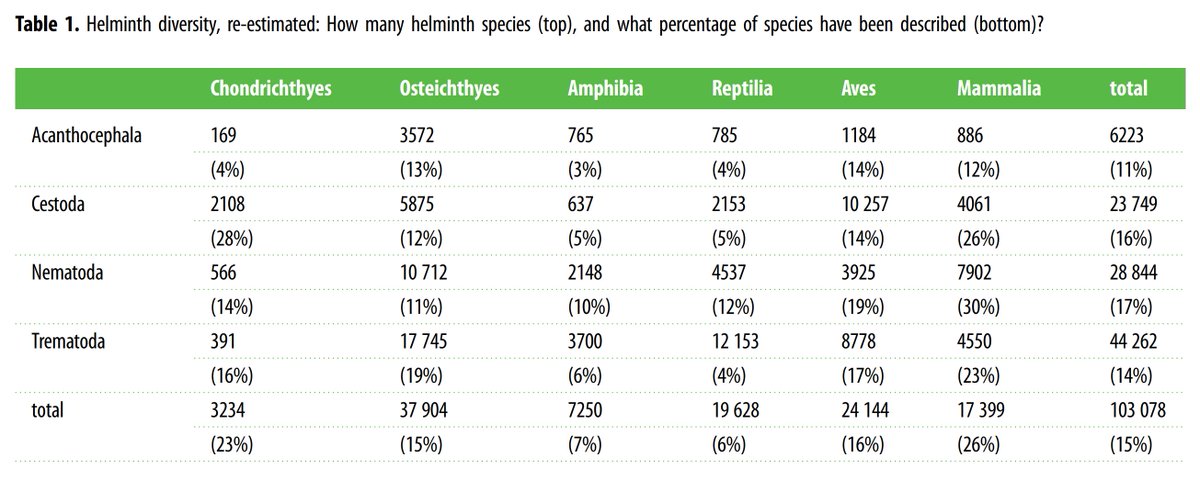 So we updated the current estimate for total diversity of parasitic worms of vertebrates, which clocks in around 100,000 species. Or, if you correct for cryptic diversity, around 350,000 potential species in total: