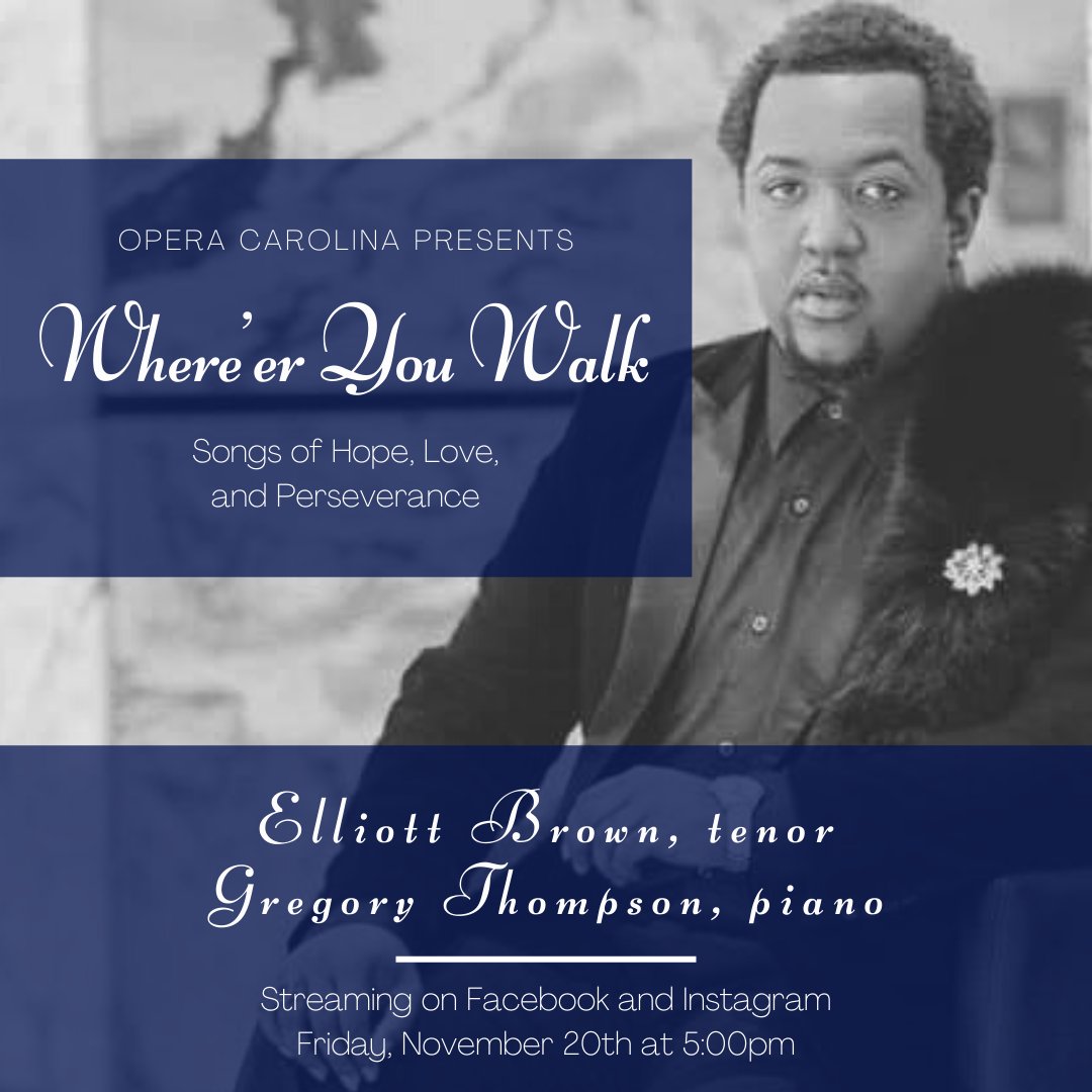 OperaCarolina's tweet photo. Join us this Friday evening for another episode of iStream NOW!
STARRING
Elliott Brown, tenor
Gregory Thompson, piano
#opera #operareimagined #operacarolina https://t.co/ly7lcfSWk5