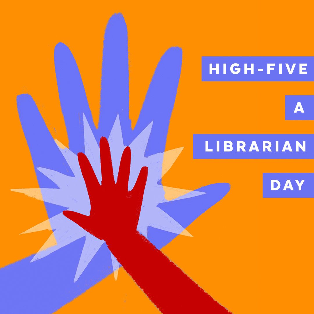 BlackstoneAudio's tweet photo. Don't leave your librarian hanging this #HighFiveaLibrarian day! With the awareness initiative aiming to honor the role of librarians and the work they do, take the time to (digitally) high-five your local librarian and show your appreciation today! https://t.co/Dbaz2PDxSQ