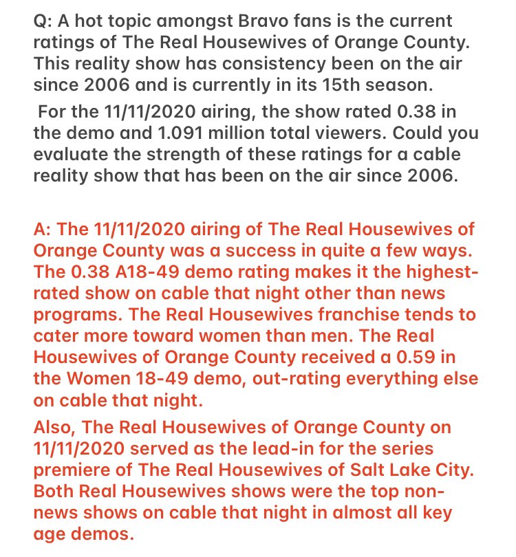 I am beyond thrilled to announce I did an interview with TV ratings expert  @tvratingsguide about Bravo ratings, including  #RHOC and  #RHOSLC  . Follow this thread to read the full interview!