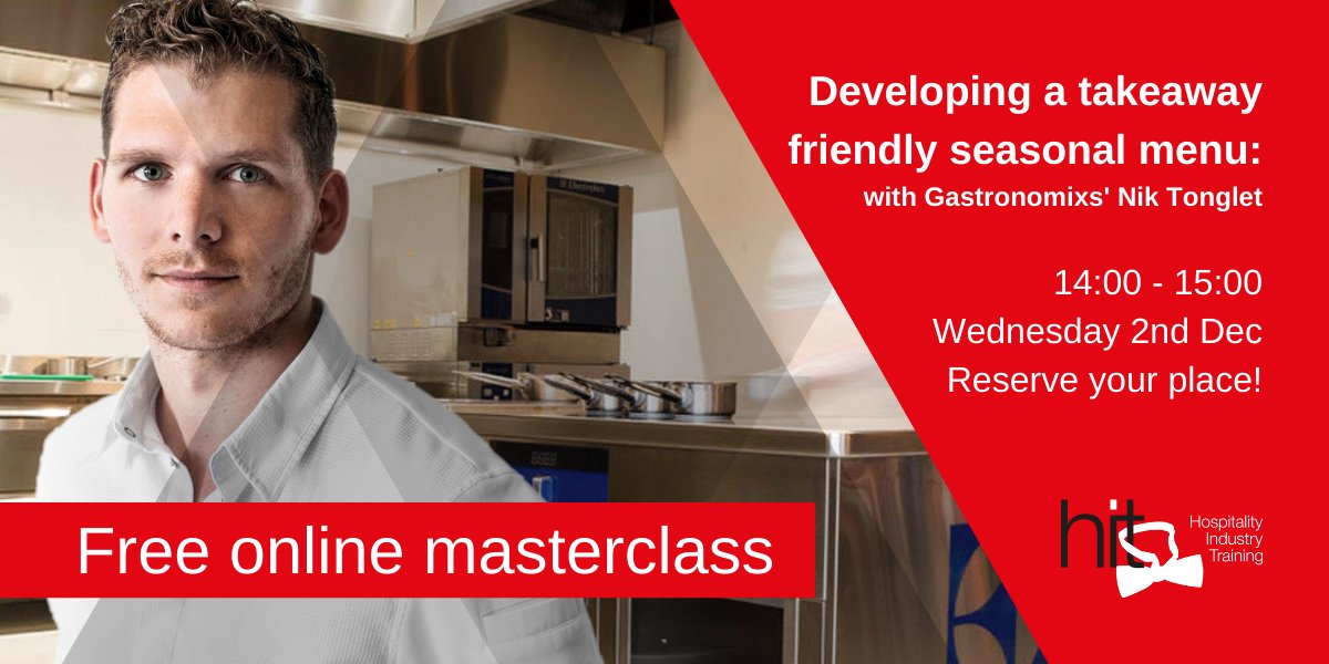 HITTraining's tweet photo. ‼️FREE‼️ HIT Training masterclass with @Gastronomixs! 😱
As the demand for takeaways continues to soar - discover how to develop a takeaway friendly seasonal menu with @NikTonglet 👨🍳
*Wednesday 2nd December
*2pm
Book here: https://t.co/MBPuygxgOu
#cheftraining #chefmasterclass https://t.co/PARmkKFfwc
