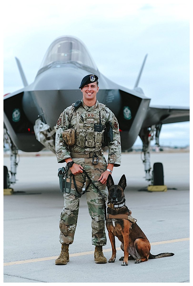 Perks of this job. You get badass pictures with your doggo!                          #MWD #MWDT #PoliceK9 #MilitaryK9 #DogHandler #Airforce #motivation #Thankful #Blessed #Police #F35 #gratitude #yeet