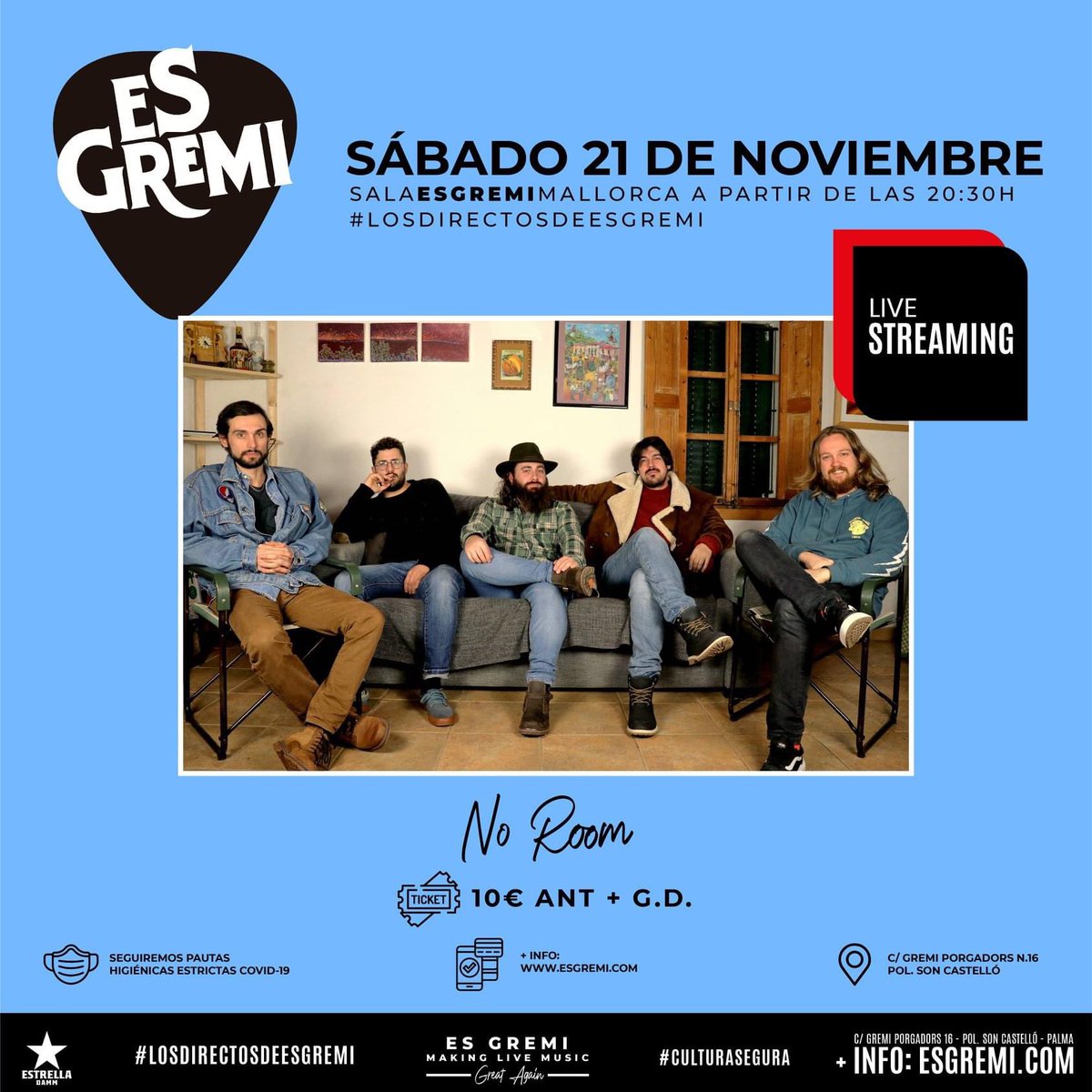 Los conciertos de esta semana en <a href="/esgremi/">Es Gremi</a> són:

Jueves_ <a href="/TMSROfficial/">Taste My Sweet Revenge</a> 
Viernes_ <a href="/camaleonesband/">camaleones</a> 
Sábado_ <a href="/NoRoom_TheBand/">NoRoom_TheBand</a> 

Entradas anticipadas en esgremi.com