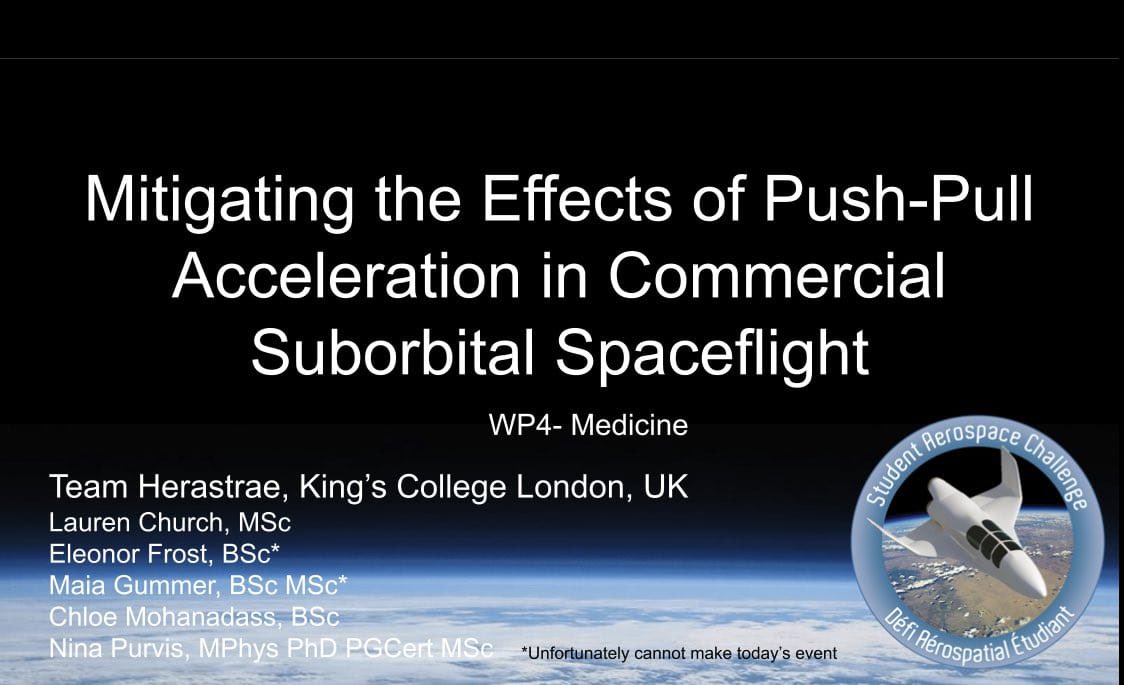 Presenting the physiological effects of push-pull acceleration in commercial spaceflight at the final of the Student Aerospace Challenge today! #SpaceMedicine