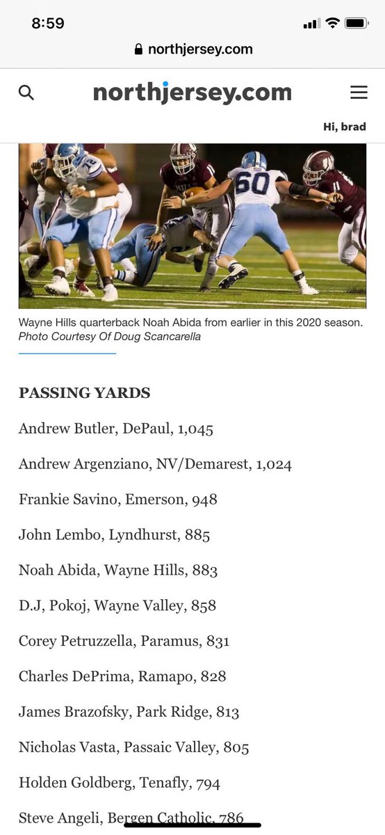 “Amazing - our QB @Andrew12Butler hasn’t played in a month and still leads all of North Jersey and all Big North quarterbacks in passing.  #underrated!”.