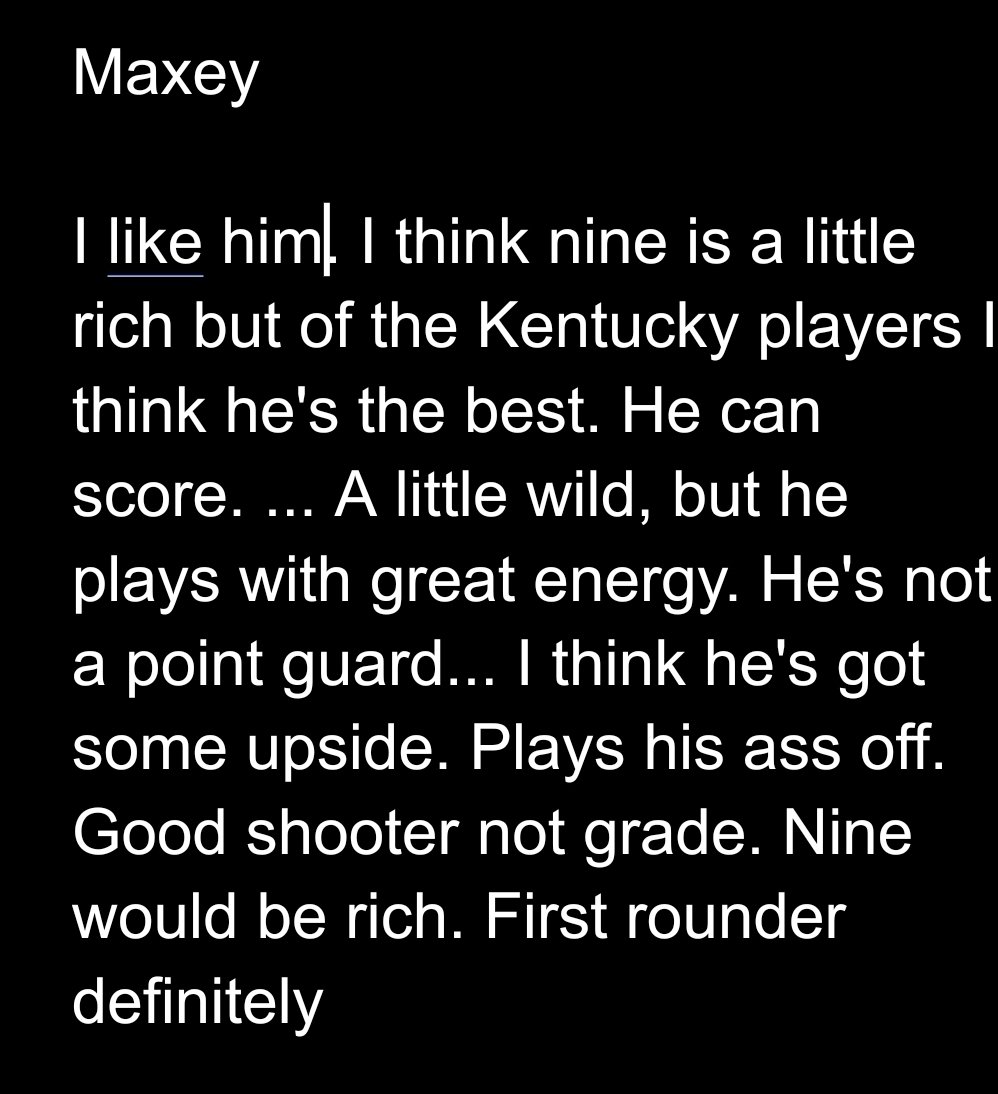 Kentucky G Tyrese Maxey wowed early as a freshman, and now is one of those prospects that falls somewhere in that 8-20 range. Eye of the beholder and such. Two scouts.