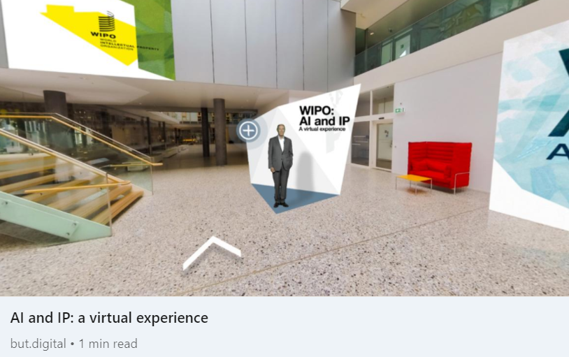BUTdigital's tweet photo. 360° pictures of the exhibition area, virtual 3D booths, videos and interactive games. This online exhibition on AI and IP we created for @WIPO, has it all 😁https://t.co/kFxKdy7X9G https://t.co/l4NHDfnSfk