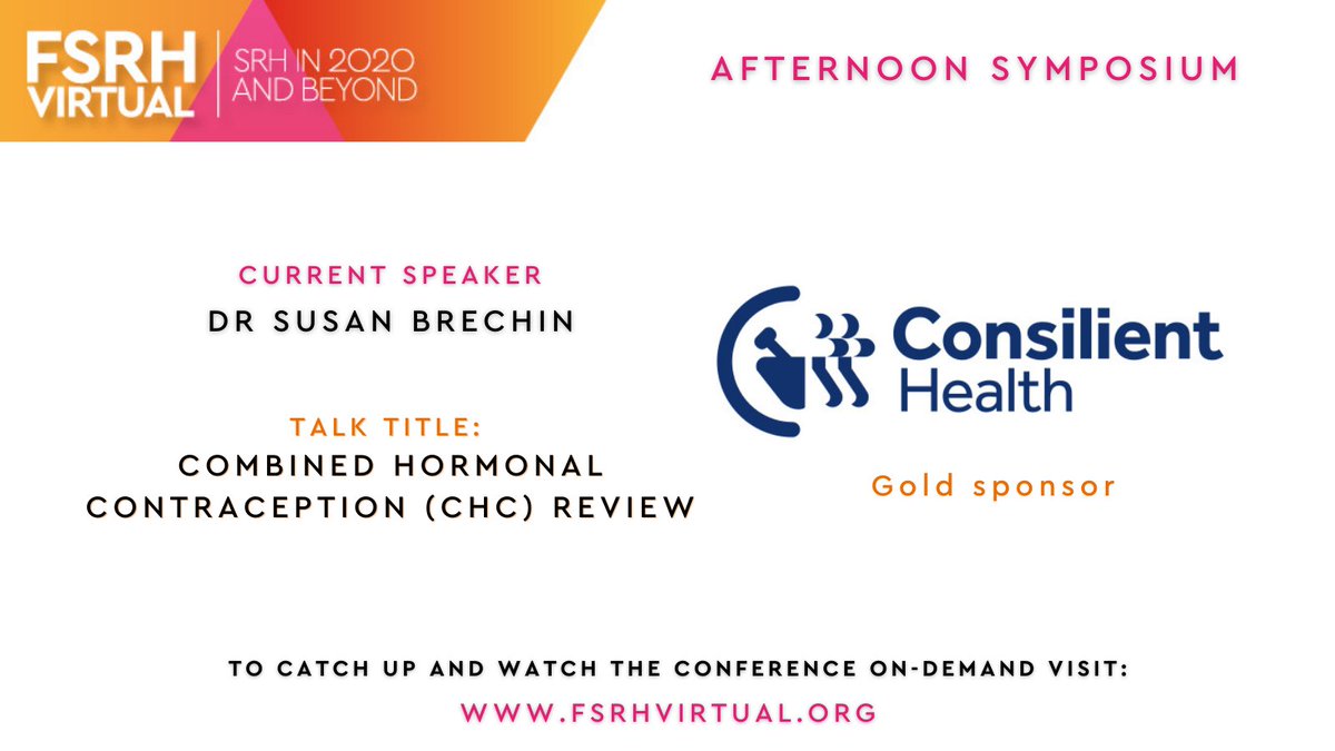 COSRH_UK's tweet photo. Our afternoon symposiums from our Gold Sponsors are now in session (with speaker Q&As) :
- Gedeon Richter: Supporting Women from Reproductive to Post-Reproductive Life
- Consilient Health: Combined Hormonal Contraception (CHC) Review
#FSRHVirtual #FSRHLive https://t.co/qCyHGC7pq5