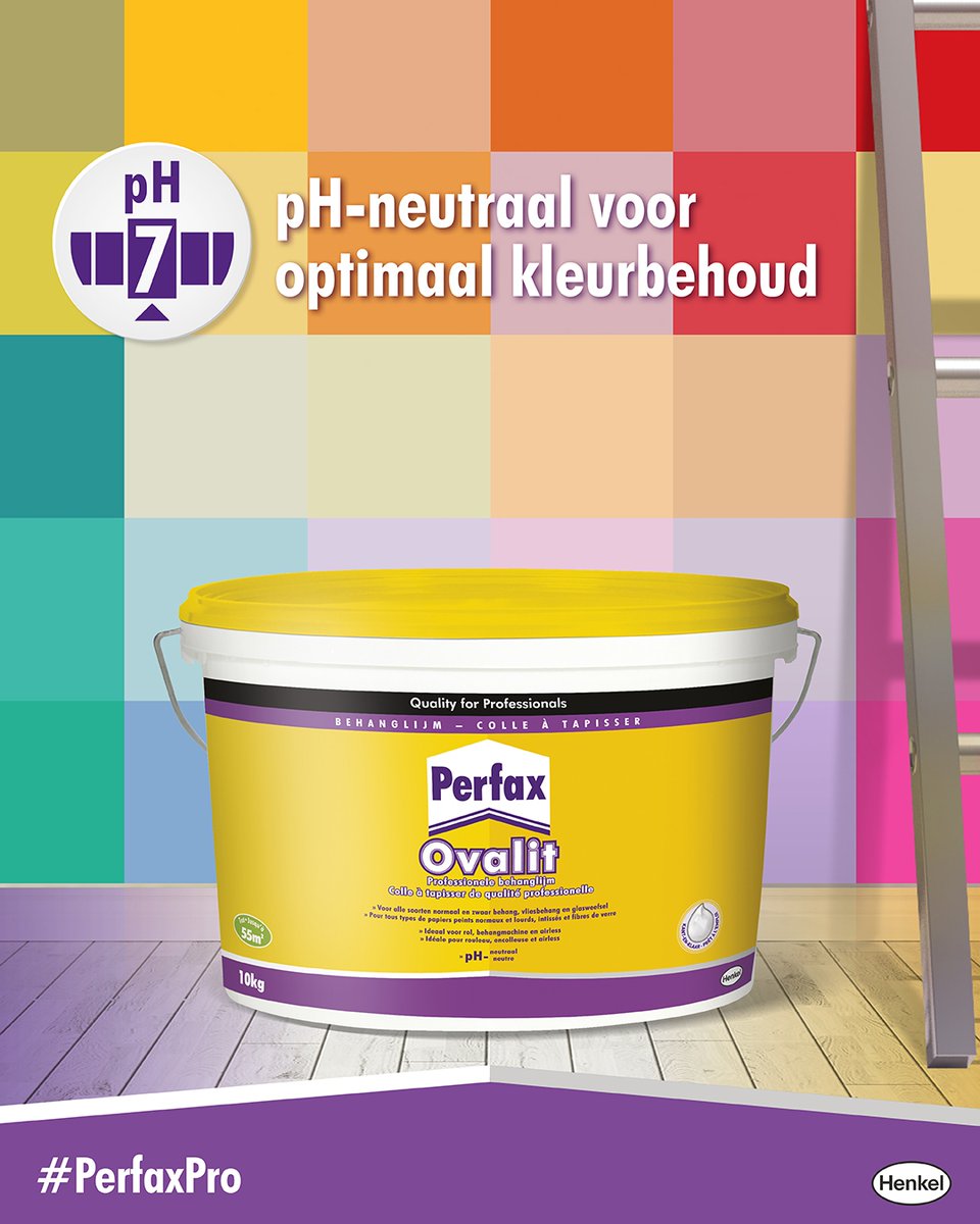 De gebruiksklare professionele behanglijm voor jouw decoratieklus. De PH-neutrale eigenschap voorkomt oxidatie met metaalresten in de ondergrond, tast het stucwerk niet aan en zorgt voor kleurbehoud van het behang.  Geschikt voor 55m2 behangen. #PerfaxPro