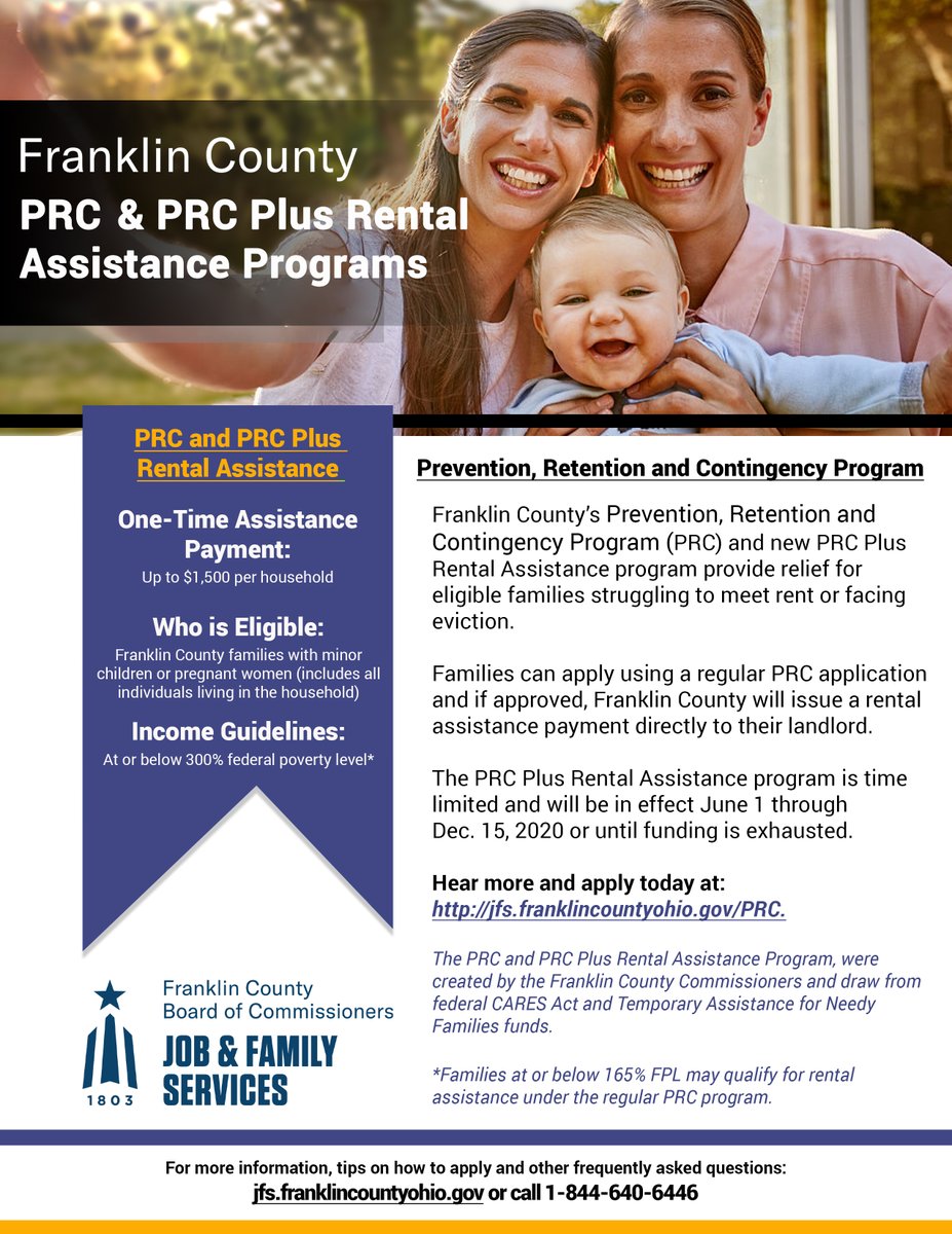 FranklinCoJFS's tweet photo. Struggling to meet rent or facing eviction?🏠

Franklin County provides relief of up to $1,500 for eligible families w/minor children or pregnant women at or below 300% FPL. The PRC Plus Rental Assistance Program is in effect through 12/15.

Learn more:➡️ https://t.co/EYYlfvOW4S https://t.co/WOIsKRusub