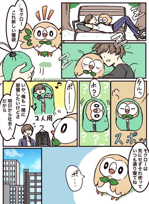 小作農ひよこ در توییتر ポケモンと生活 トレーナーとのお昼寝が大好きなモクローと社会人になる人