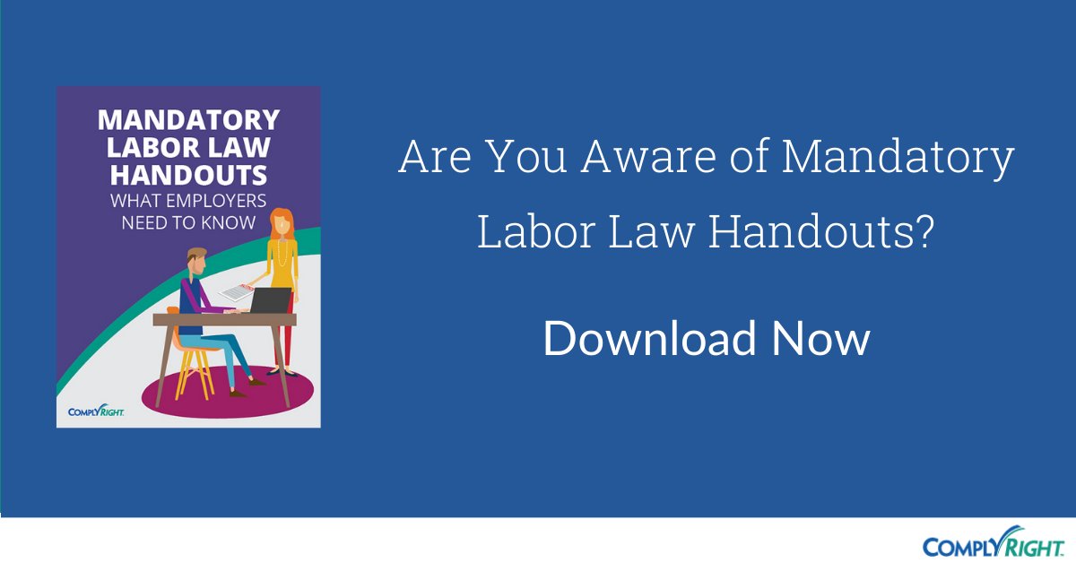 ComplyRight's tweet photo. Are you aware that business owners are required by law to distribute mandatory handouts? These handouts change frequently, just like labor law posters. Learn more here: https://t.co/q11I1W19PR https://t.co/U488RFwkw2