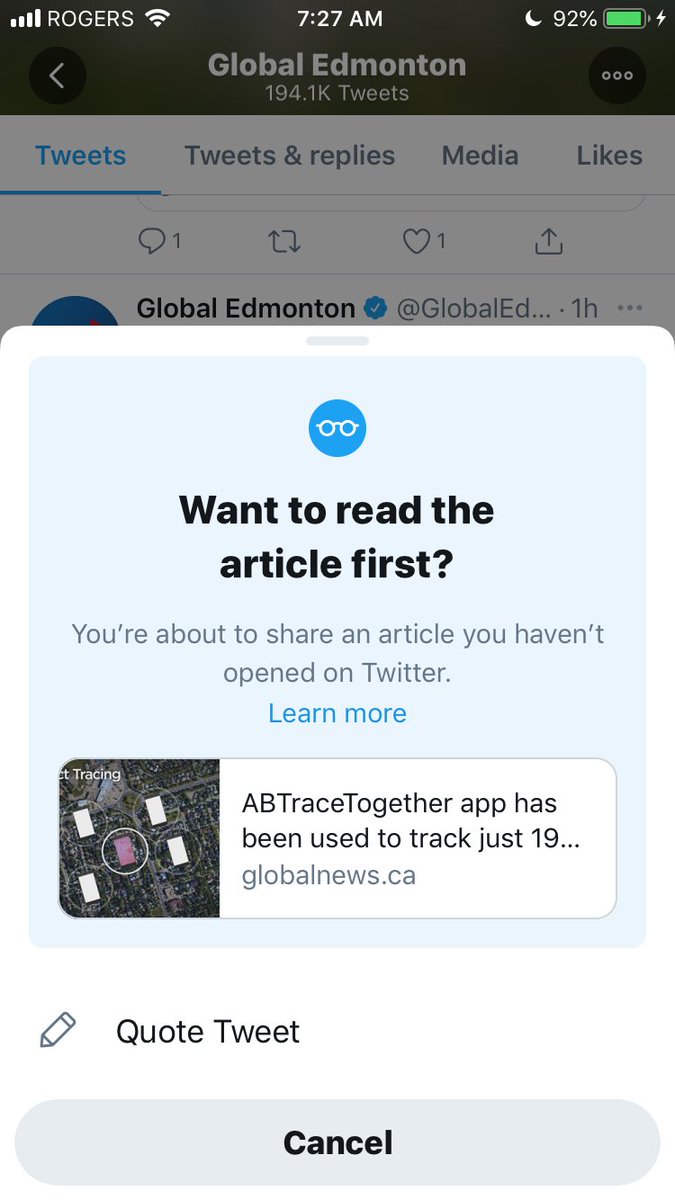 Such a great addition to Twitter. You are now asked if you want to read a story before retweeting it. A good reminder that the headline often doesn’t tell the whole story.