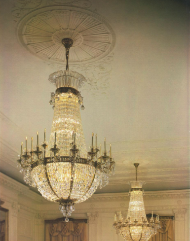 How many pieces of Bohemian glass do you think make up one of the chandeliers in the East Room of the White House? How about all three? (1/8)Image Credit: White House Historical Association