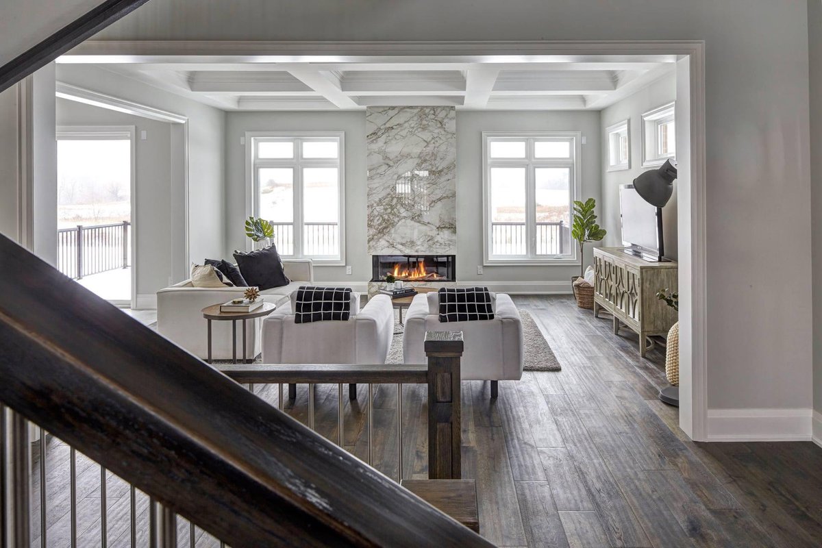 We are thrilled to announce that our client FarSight Homes has been awarded the <a href="/OntarioHBA/">Ontario Home Builders’ Association (OHBA)</a> Award of Distinction for Lot 19 in Goodwood in the category of On-Site Sales Representation – Model home / Suite “2501 SF and over.”
Just look at this beautiful living room! #clientlove