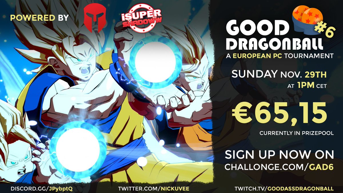 NickVissersCom's tweet image. Thanks to a generous anonymous donator we can continue with Good Ass Dragonball this month with the promised prizepool!! &amp;lt;333

Sign up now: challonge.com/gad6
Discord: discord.gg/JPybptQ

Add to the prizepool FOR FREE by using coupon code GAD6 at matcherino.com/t/gad6/