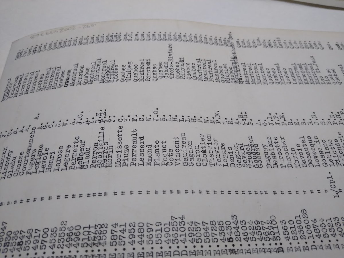 LibraryArchives's tweet photo. @JasonCobill 2/2 We can tell that the periods between the initials of these WWII troops where added after the list was pasted on to the back of the photograph because we can see where the typewriter strikes dented the photograph.
#ConservationAtLac #AskAConservator https://t.co/fDYMn5C9Gm