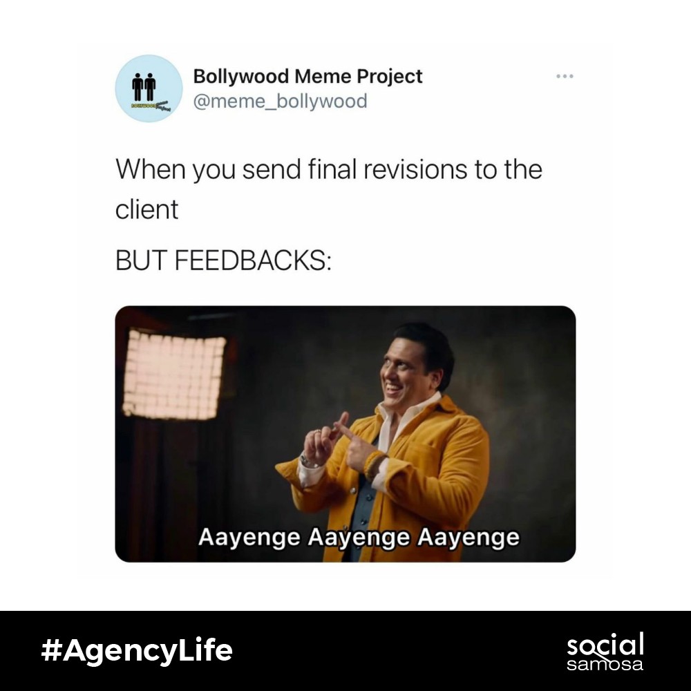 Social_Samosa's tweet image. Send your creatives any time par feedback aayenge aayenge aayenge 🎵

Credits - @meme_bollywood

#AgencyLife #Govinda