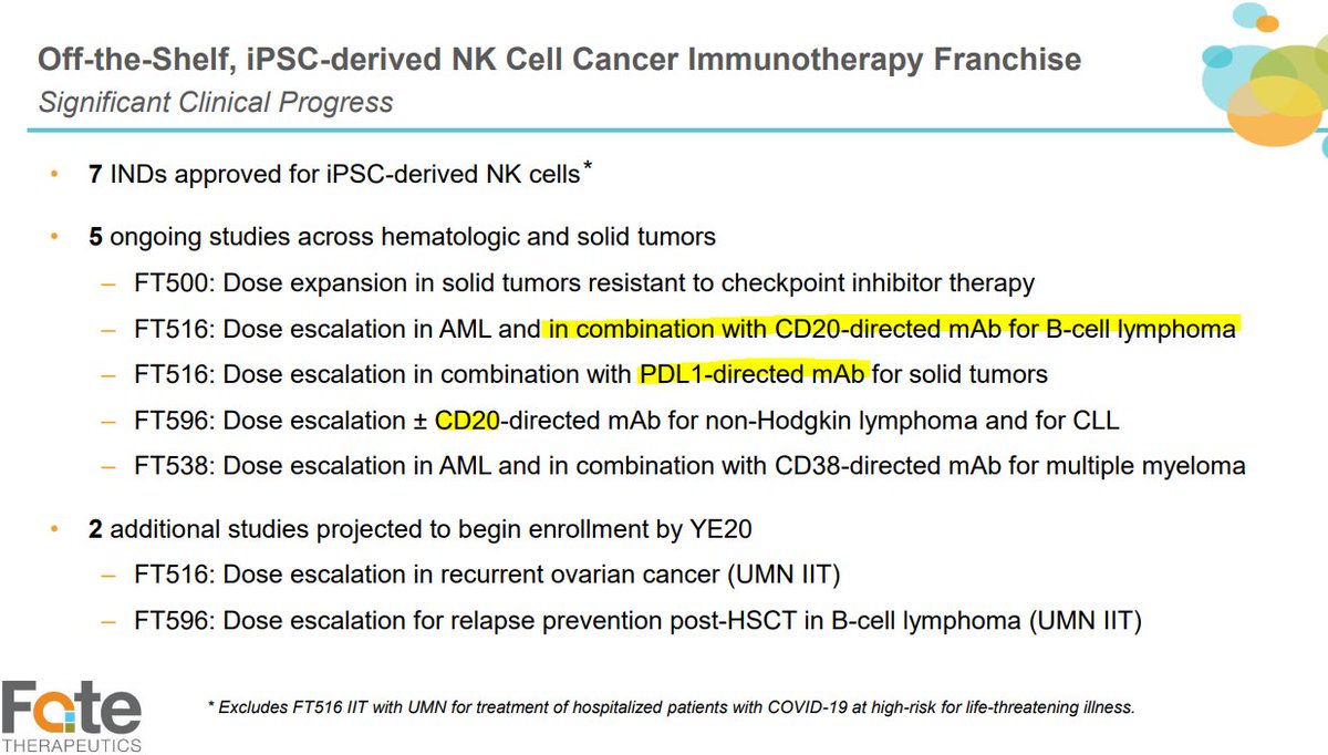 Some random facts about  $FATE (engineered NK cells) that might be interesting to my  $AFMD (mabs w/ affinity to preload NK cells) and  $GMDA (proprietary NK cell expansion combined w/ established antibodies) people.