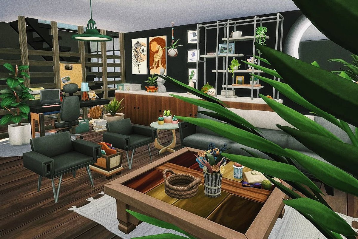 _Ashteria's tweet photo. A dark interior with pops of those beautiful orange tones, reflecting the desert outside🏜️
#TheSims4 #ts4 #sims4house https://t.co/kGRNldAYnq