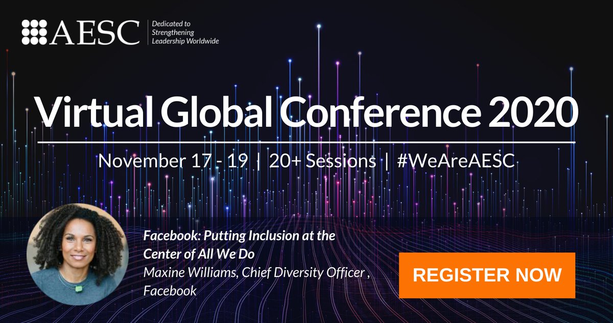 KarenGreenbaum's tweet photo. We kick off Day 2 of our @theAESC Virtual Conference in 10 minutes with a discussion with the Chief Diversity Officer at @Facebook, Maxine Williams, moderated by AESC member, @ShahPaikeday of @RRAonLeadership. #WeAreAESC https://t.co/qE43X90ha2 https://t.co/9kqZkjwP7M