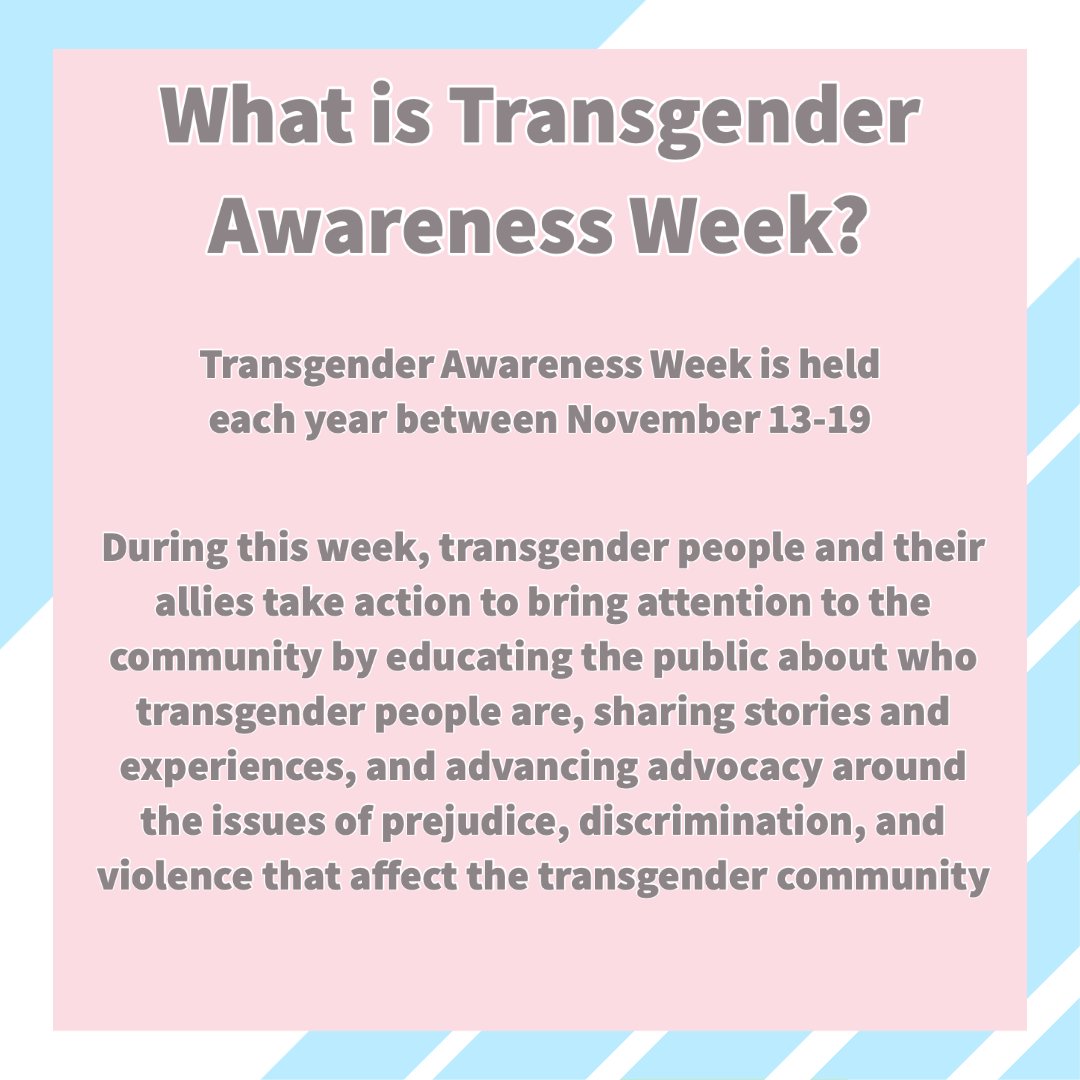 ECUGradSchool's tweet photo. Happy Transgender Awareness Week! During this time, transgender people and their allies take action to bring attention to the community through educating, sharing stories and advancing advocacy.💗💙

#TransWeek #ECUGradSchool #GradPirate

@ECULGBTQ @LWCC_ECU @ecugpss https://t.co/55yHWHIkcR