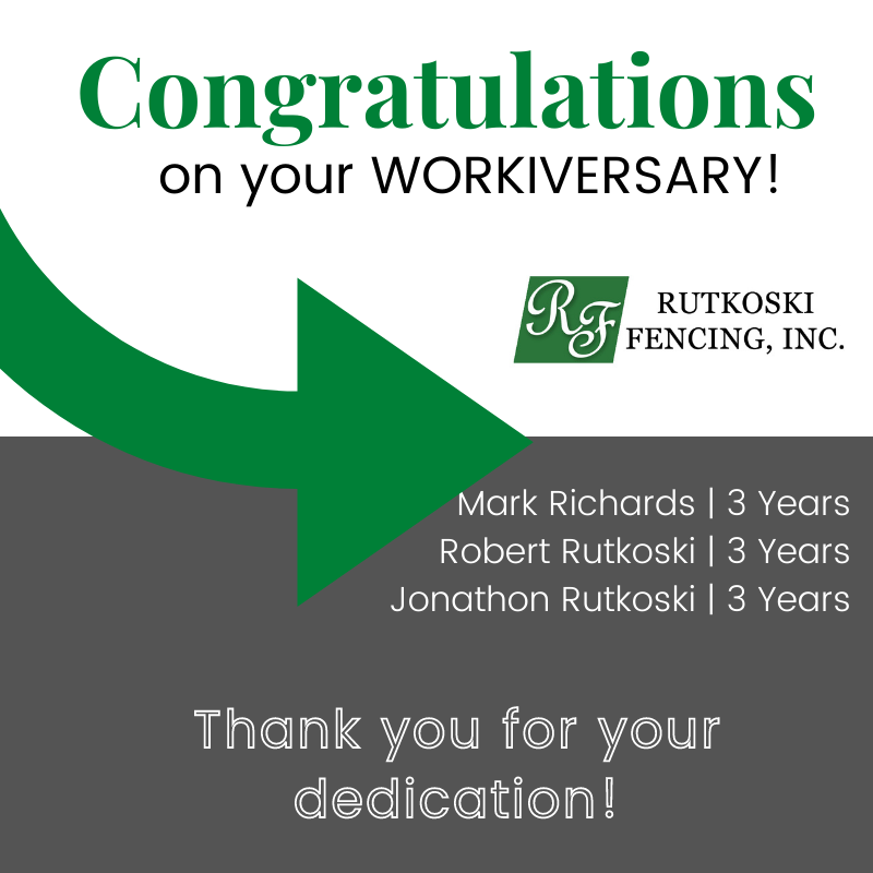 RutkoFencingInc's tweet photo. Please join us in extending a warm congrats to these three fellas. Congratulations Mark, Robert, and Jonathon for three years with #RFI! We're lucky to have you. ✨#teamworkmakesthedreamwork #workanniversary https://t.co/YijxiNYOr0