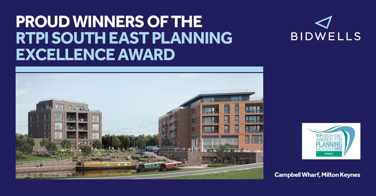 Bidwells's tweet photo. Our #Planning team in #MiltonKeynes, are proud winners of this year's @RTPISouthEast #RTPIAwards with the submission of Campbell Wharf in #MK Well done to everyone involved @CrestNicholson @mkcouncil @tpbennettllp 🎉 Read more on the project here: https://t.co/PdZTUP05fG https://t.co/EQSIXUSI07
