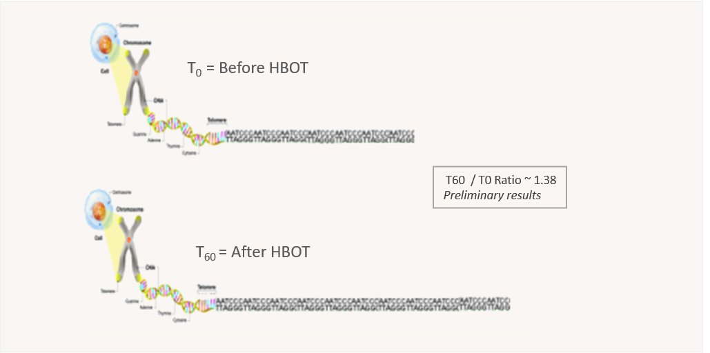 For the first time in humans, the Sagol Center conducted a study proving aging can be targeted and reversed at the cellular level with unique HBOT protocols to elongate #telomere length. Read more about the trial data in peer-reviewed journal @agingjrnl: bit.ly/36NrZLD