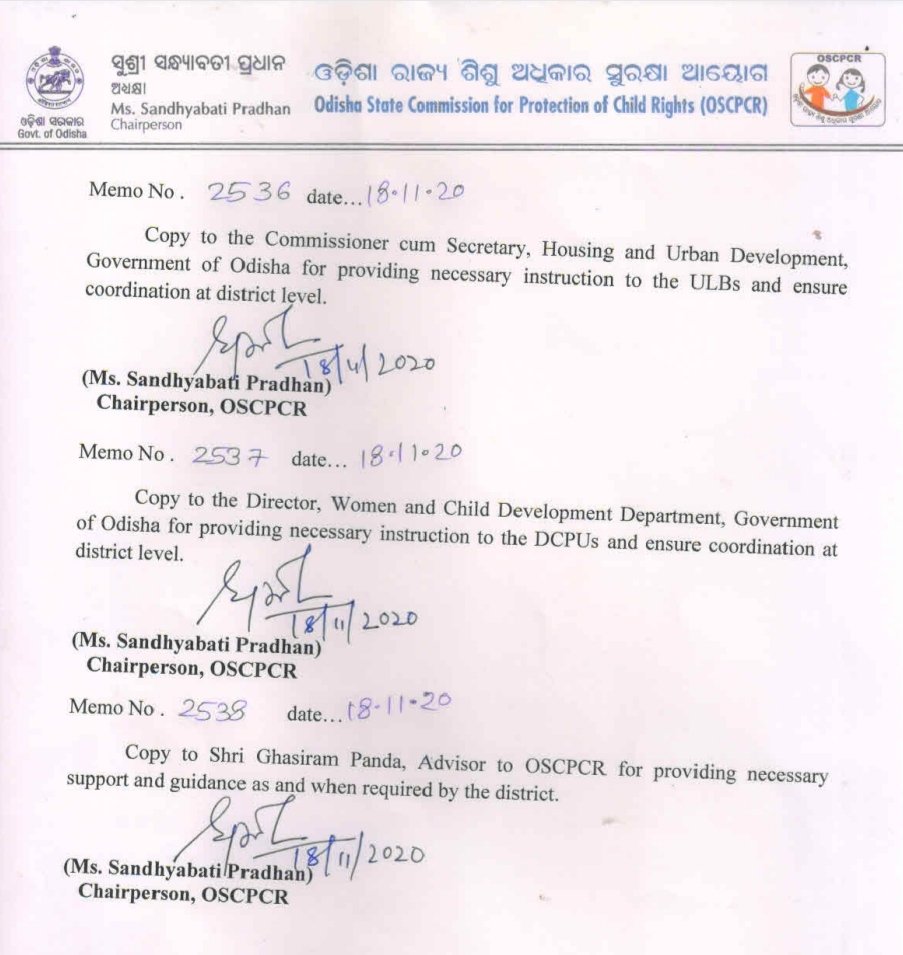 ghasirampanda's tweet photo. The Chairperson - OSCPCR has issued this letter to All Collectors to ensure no child should sleep under the upon sky. Hopefully, all will implement this with letter and spirit. Thank you @oscpcr for this timely intervention. @CMO_Odisha @HUDDeptOdisha @WCDOdisha https://t.co/eGJxcKSZVs