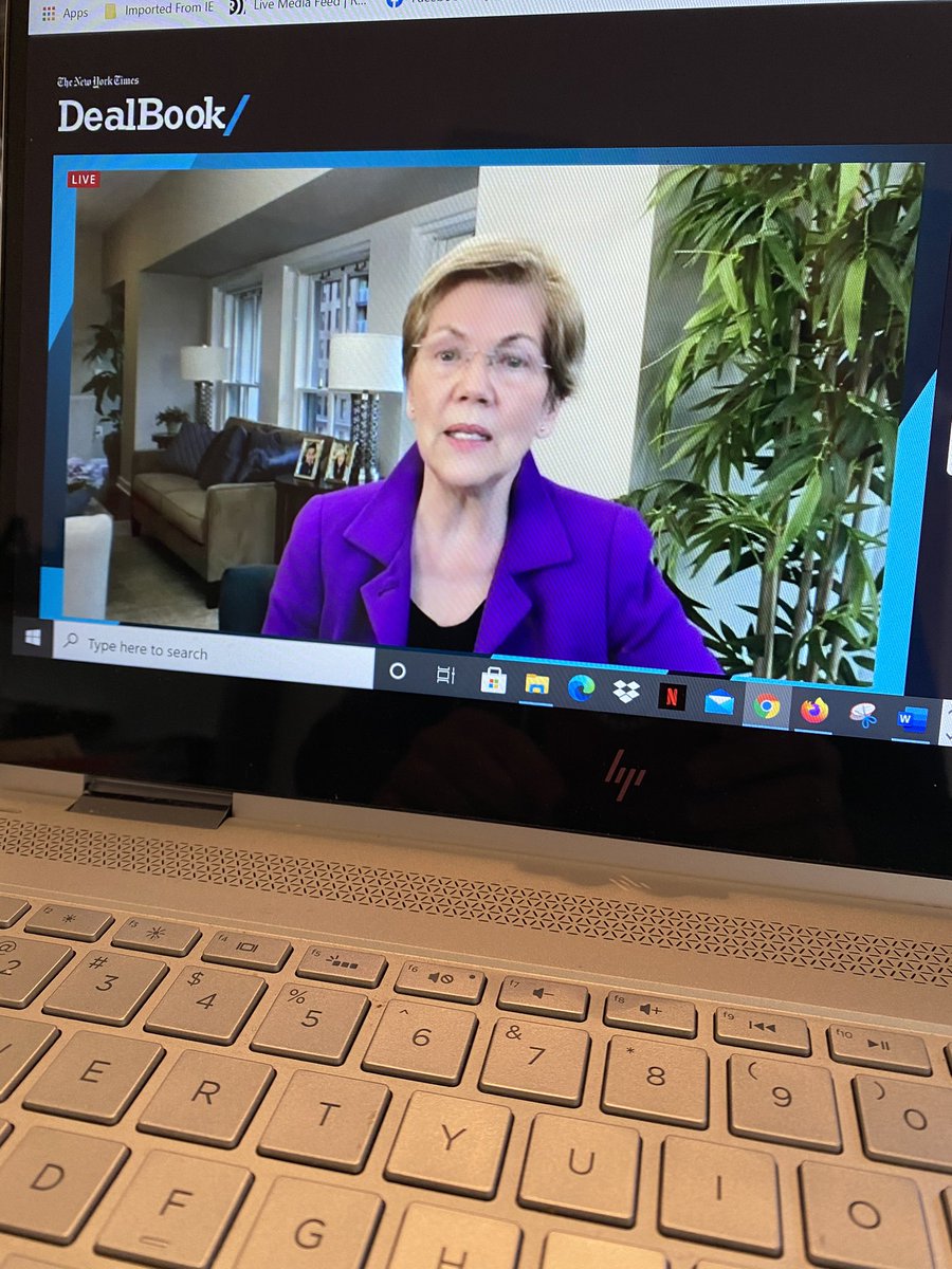 Andrea_123's tweet photo. Re the POTUS transition, “Are you worried about a coup” asks @nytimes Andrea Ross Sorkin of @ewarren. Crazy unsettling times. #DealBook2020 https://t.co/V6lCEitzC7