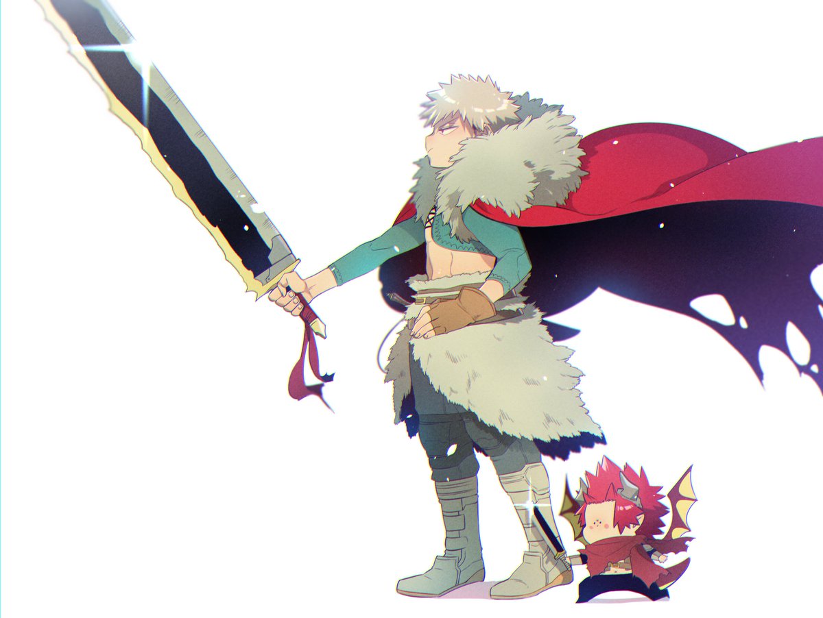 bakugou katsuki sword weapon spiked hair male focus cape holding white background  illustration images