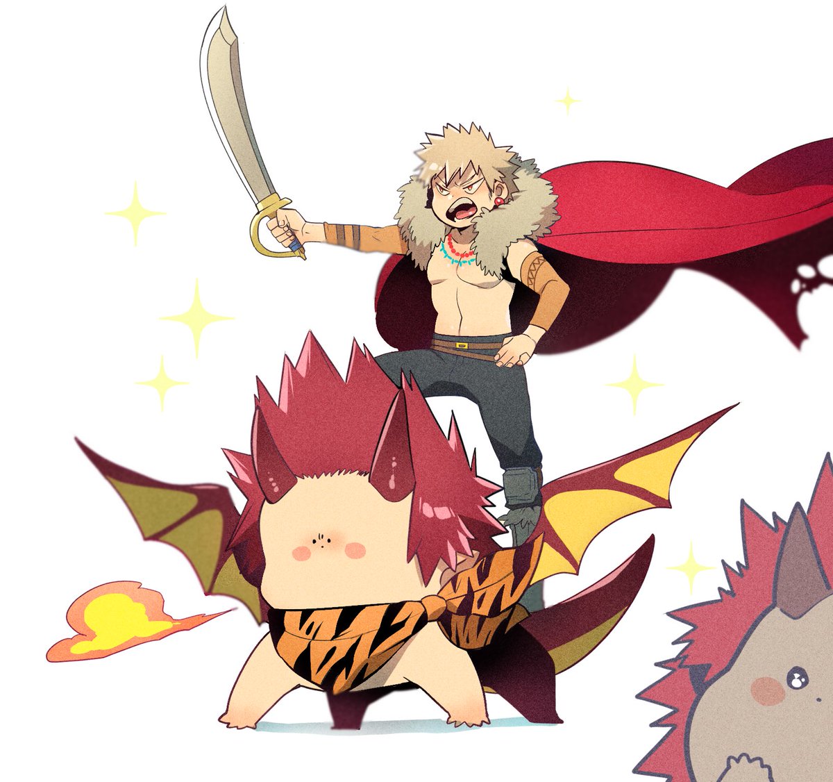 bakugou katsuki sword weapon spiked hair male focus cape holding white background  illustration images