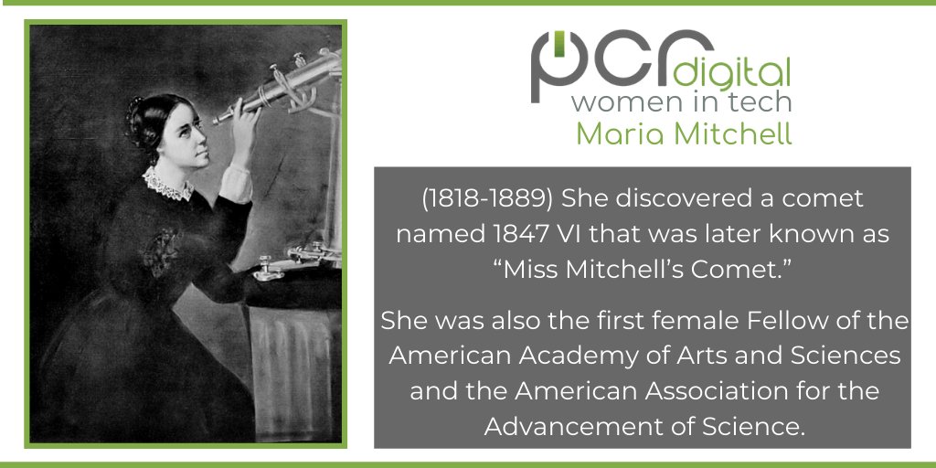 PCRUK's tweet photo. 🟩 Let us introduce you to the first woman to work as both a professional astronomer and a professor of astronomy, and the discoverer of "Miss Mitchell's Comet". 🟩 #WomenInSTEM #WomenInTech https://t.co/ttTSnZ4VyJ
