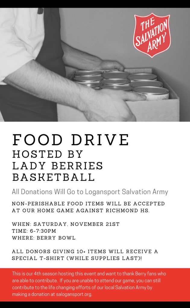 Excited to be back on the court w/ our girls!
Despite the craziness of scheduling &amp; uncertainty of our day-to-days, our team is still following through w/ our annual fundraisers &amp; philanthropic endeavors...
Help us make our food drive a success &amp; support our local Salvation Army!
