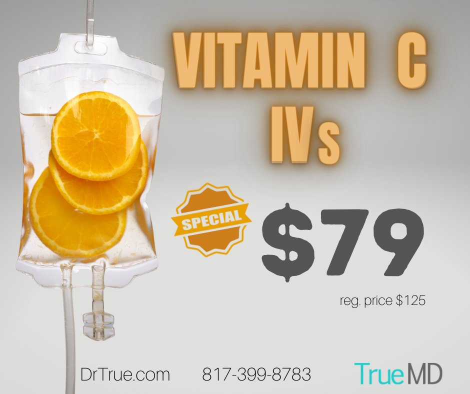 DrTrueMD's tweet photo. Want to boost your immunity with a Vitamin C IV? 

So call now and get the special of just $79! 
Be sure and call 817-399-8783 to get your appointment in before they are all gone!
"C" you soon.

#healthy #immunity #vitaminC #IV #DrTrue #colleyvilletx #antiaging https://t.co/EiCqV2UdTb