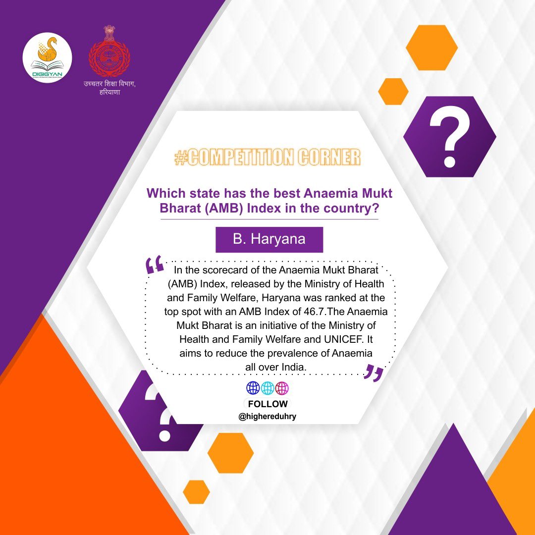 highereduHRY's tweet photo. #CompetitionCorner
Answer to the previous question: Haryana 

पिछले प्रश्न का जवाब: हरियाणा https://t.co/PesLQJ88xc