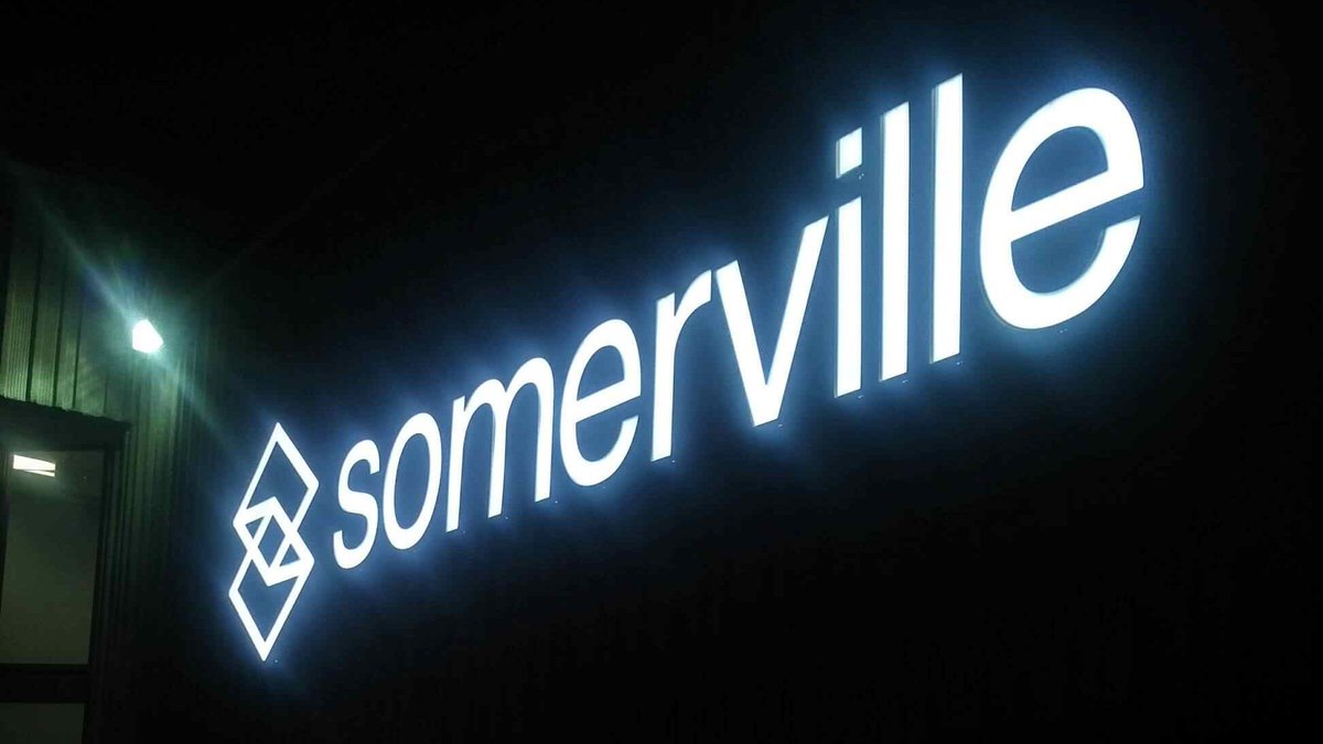 Somerville LED illuminated Channel Letters completed and they look fantastic! #Calibre_Signs #ChannelLetters #LEDilluminatedLettering #BuildingSignage #CanadianSignManufacturer #LEDChannelLettering  #Whitbysigns