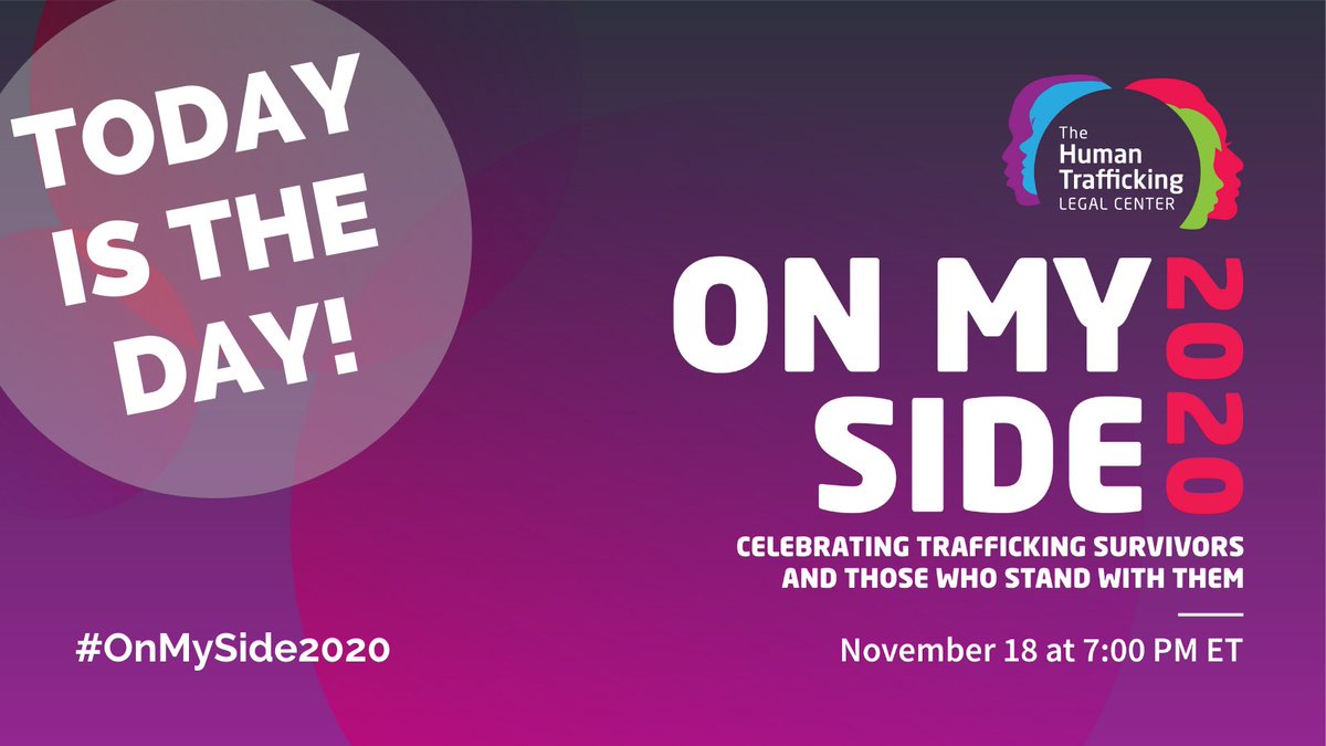 We're so excited to share our first-ever virtual celebration, #OnMySide2020. Join us for this FREE event to honor #trafficking survivors at 7pm ET. REGISTER: bit.ly/37upsIx

Learn more about tonight's winners and our incredible lineup of speakers: bit.ly/31qxWfN