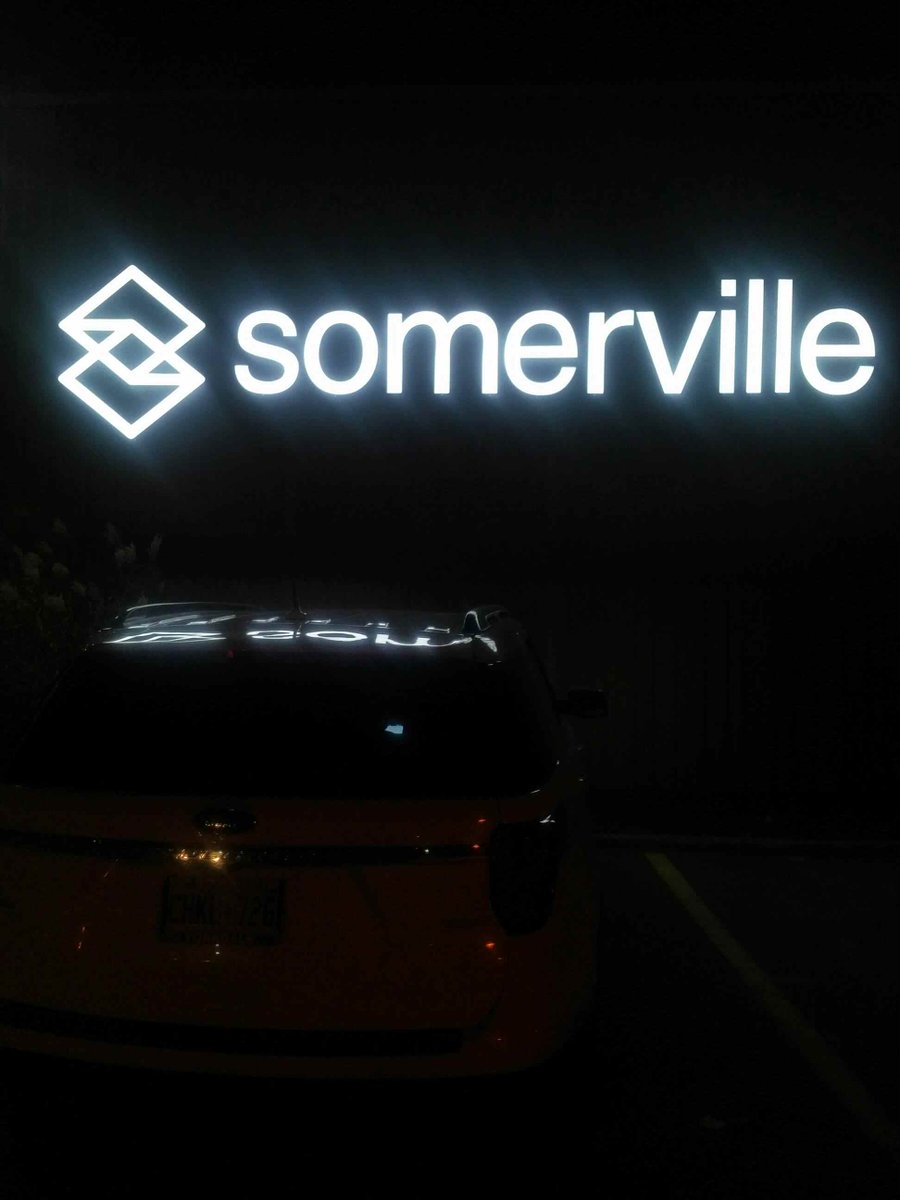 Channel Letters for Somerville in production and after installation...#Calibre_Signs #ChannelLetters #SignManufacturer #LEDSignage #WhitbyOntariosignage #CanadianManufacturer