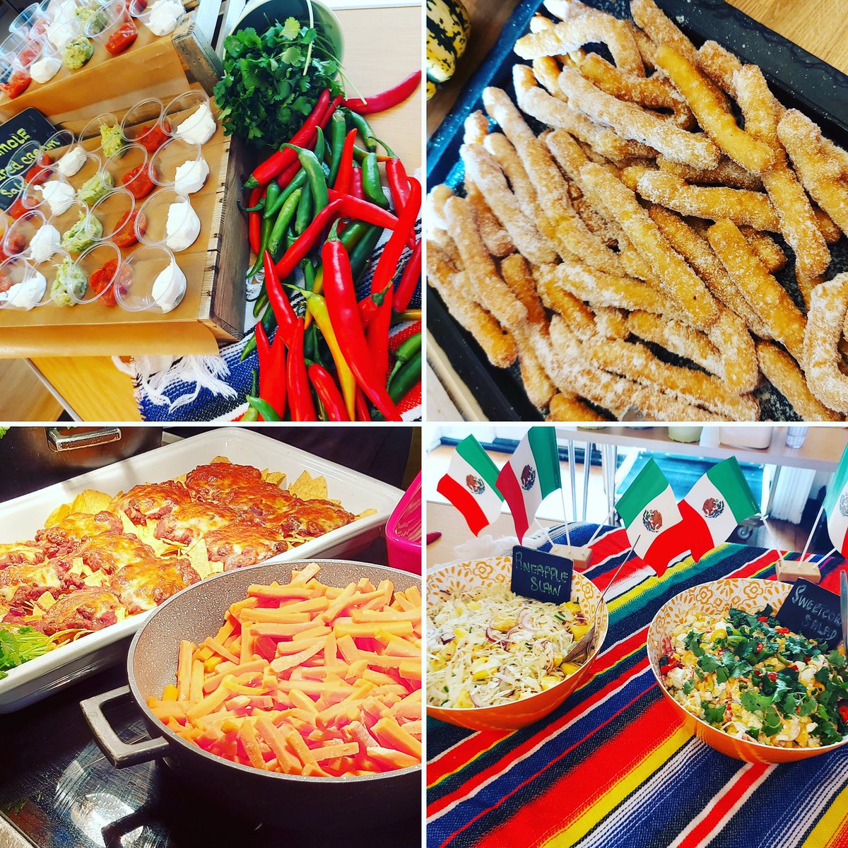 parksideprep's tweet photo. Today’s Mexican themed lunch proved very popular and included beef burritos, chicken fajitas, nachos, corn salad, guacamole and home made churros. Thank you to Leon and the catering team for a delicious lunch @HolroydHowe #healthyindividuals #themedlunch #SpiritofParkside https://t.co/cRIT0BQgwe